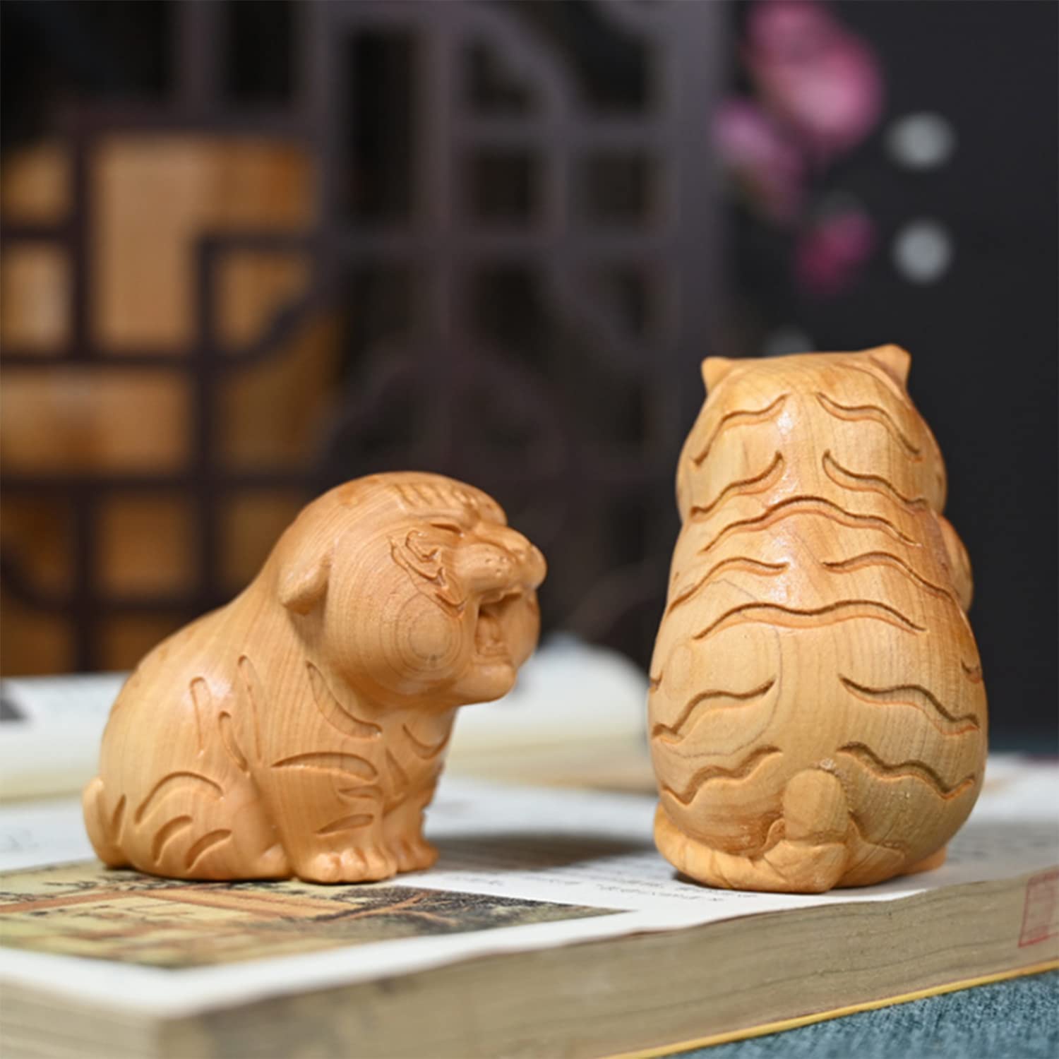 Amazon.co.jp: Zdada 小さな虎の木彫り 小さな虎像 家族の装飾小さな虎
